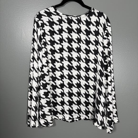 MNG Mango Women's Retro Glam Houndstooth Blouse - Size 12 - Preppy Long Sleeve - Picture 1 of 6
